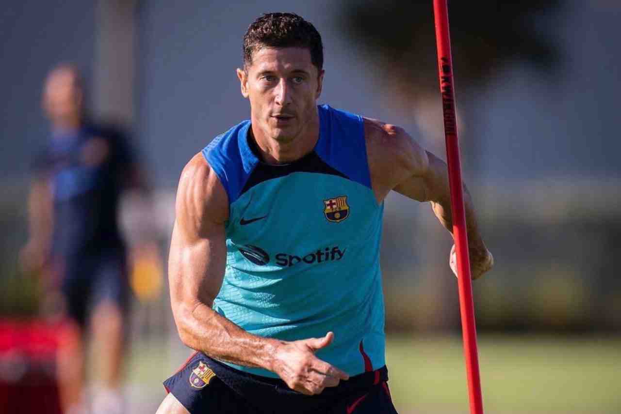 Lewandowski em treino no Barcelona