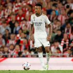 Militão durante jogo entre Real Madrid e Athletic