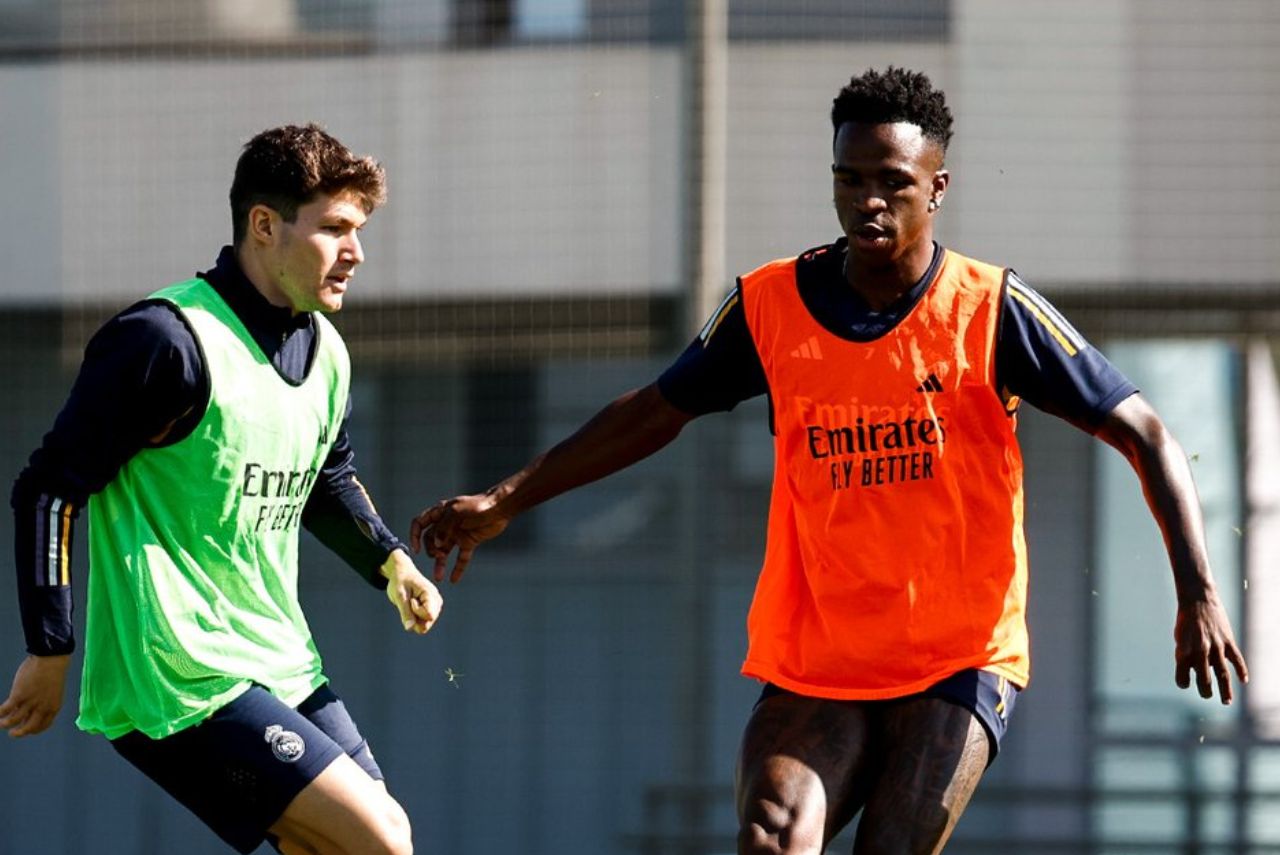 Vinícius Júnior durante o último treino do Real Madrid
