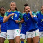Jogadoras comemoram mais uma vitória da Seleção Brasileira na Liga de Desenvolvimento Sub-19 Foto: Leandro Lopes / CBF
