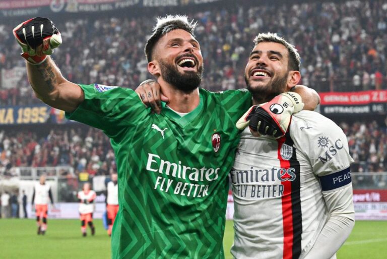 <p>Giroud assumiu o gol após a expulsão de Maignan (Foto: AC Milan/Divulgaçao)</p>