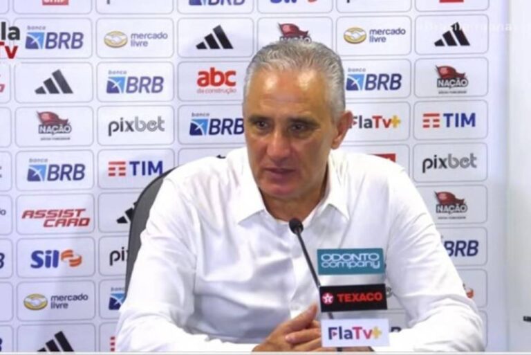 <p>Treinador durante coletiva do Flamengo (Foto: Reprodução/FlaTV)</p>
