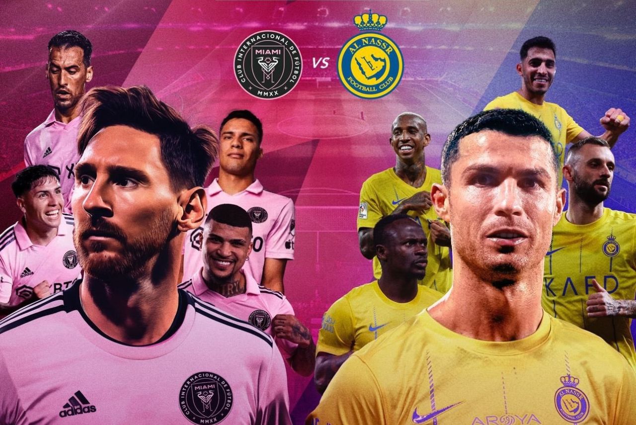 Duelo entre Messi e Cristiano Ronaldo será em fevereiro de 2024 (Foto: X/Reprodução)