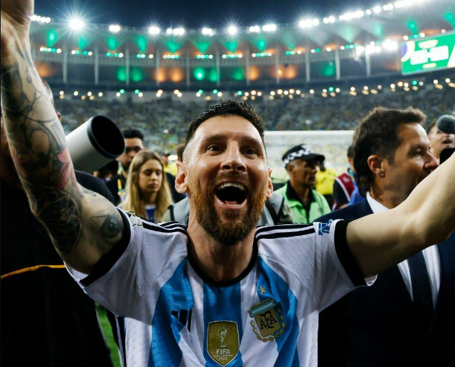 Messi após vitória da Argentina sobre o Brasil no Maracanã Foto: AFASeleccionEN/X
