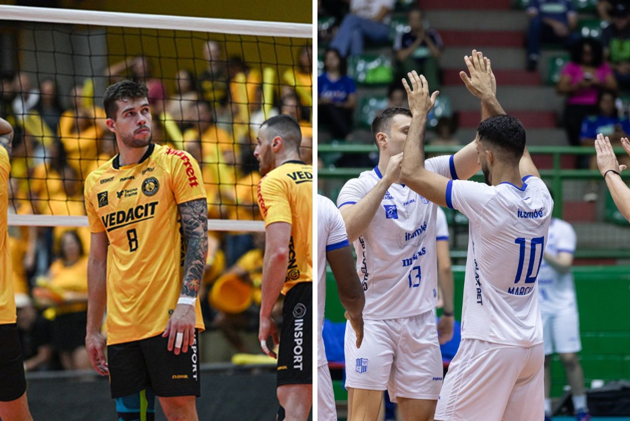 Recorte com jogadores de Vôlei Guarulhos e Minas na Superliga 2023/24