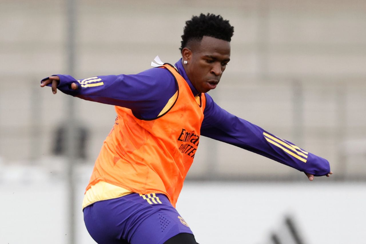 Vini Jr. em treino do Real Madrid