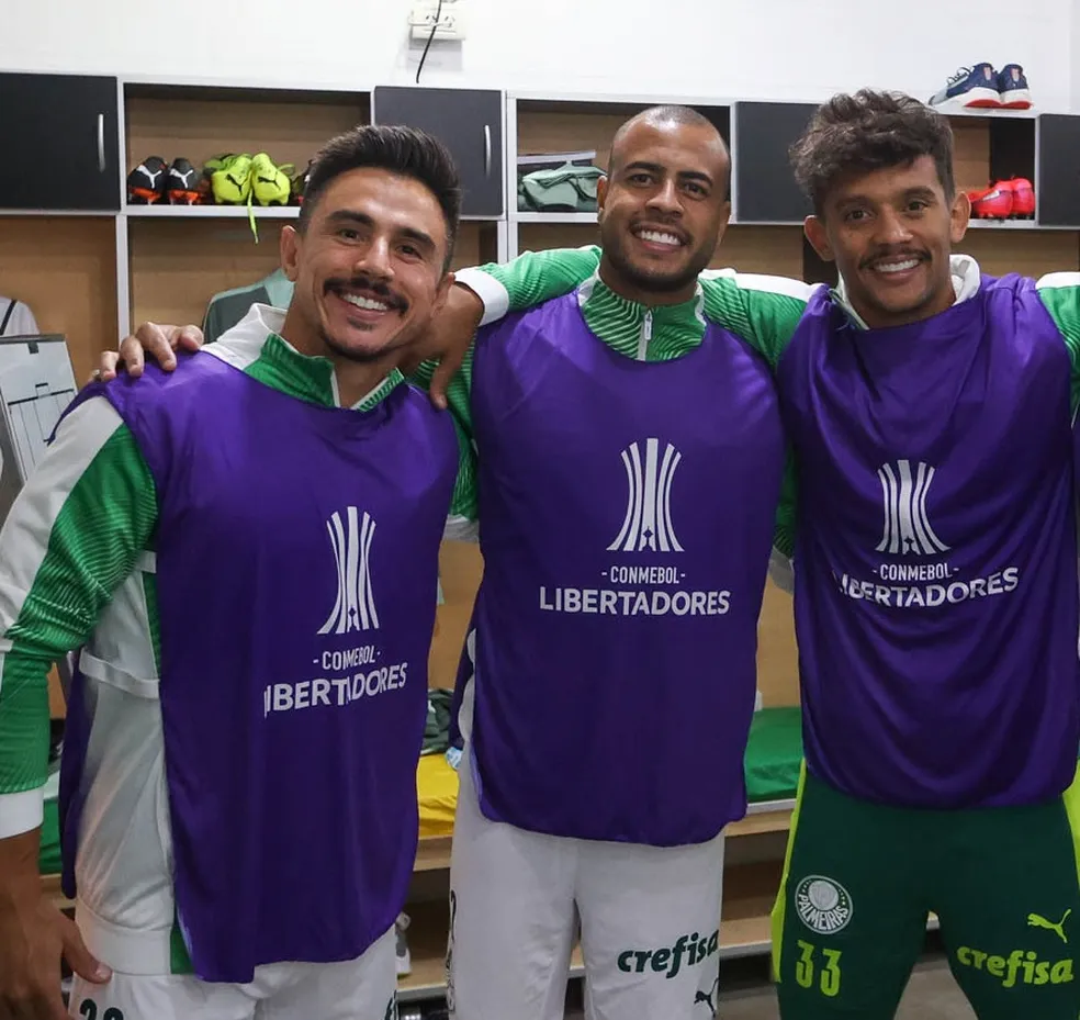 Willian Bigode, Mayke e Gustavo Scarpa no Palmeiras em 2021 (Foto: Cesar Greco/SEP)