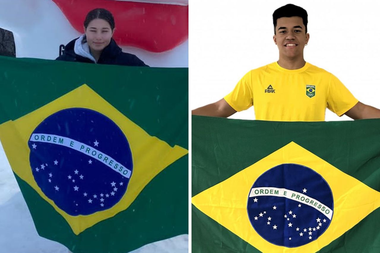 Alice Padilha e André Luiz, porta-bandeiras do Brasil na Olimpíada de Inverno da Juventude