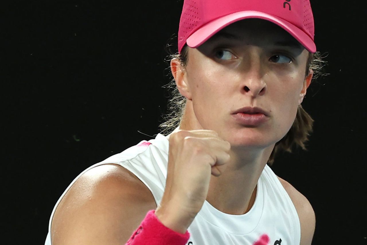 Iga Świątek comemora vitória no Australian Open 2024