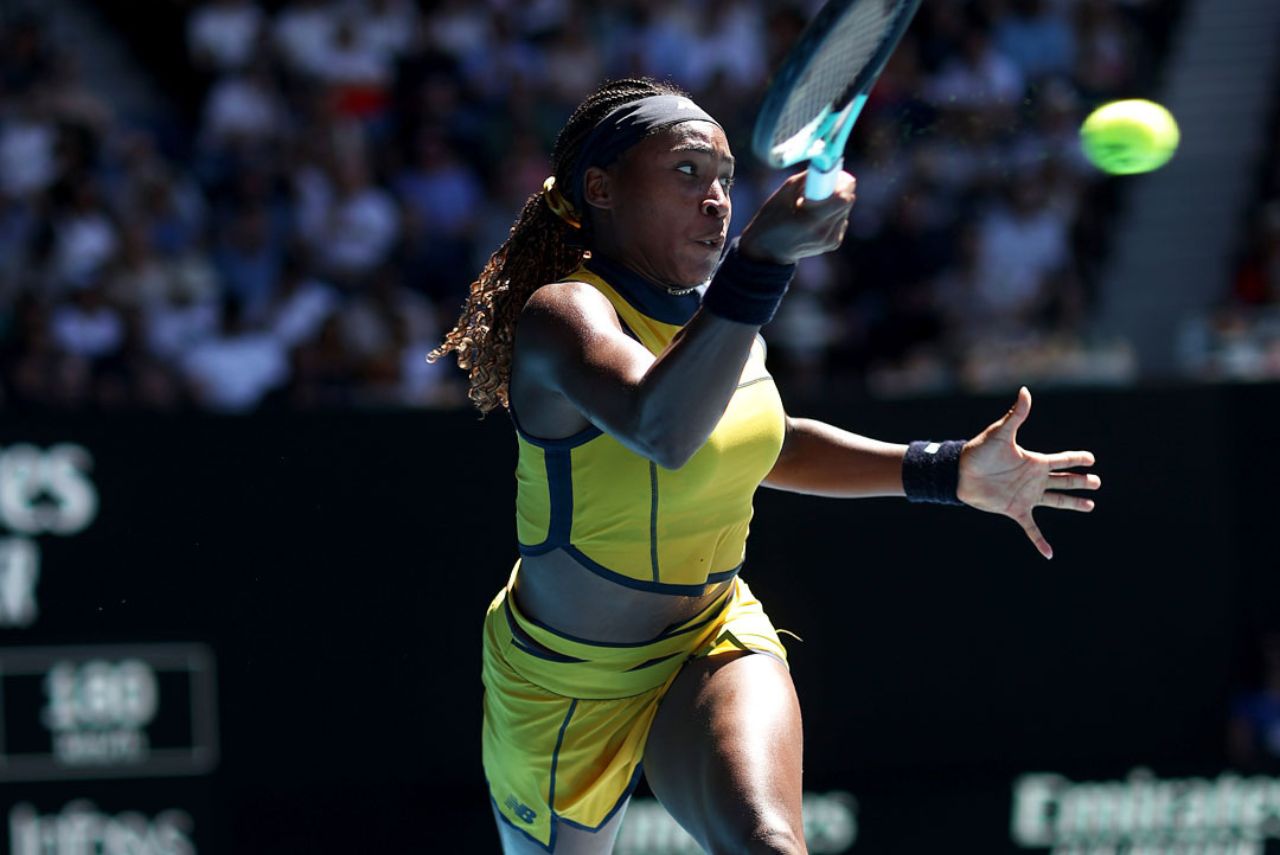 Tenista Coco Gauff em jogo do Aberto da Austrália 2024