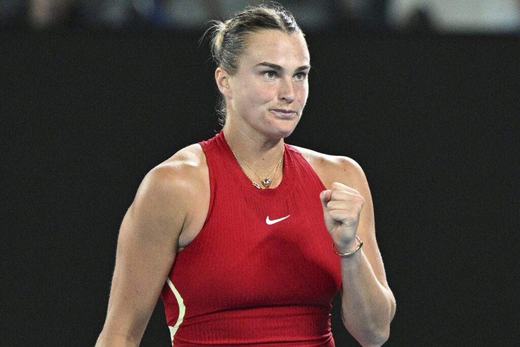 Tenista Aryna Sabalenka em jogo do Aberto da Austrália 2024