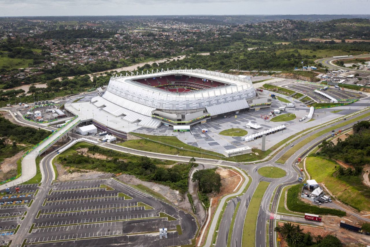 Foto aérea da Arena de Pernambuco, casa do Sul-Americano de Marcha Atlética