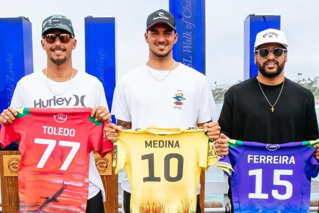 Filipe Toledo, Gabriel Medina e Ítalo Ferreira são os favoritos do surfe brasileiro no WSL 2024 (Foto: Divulgação)