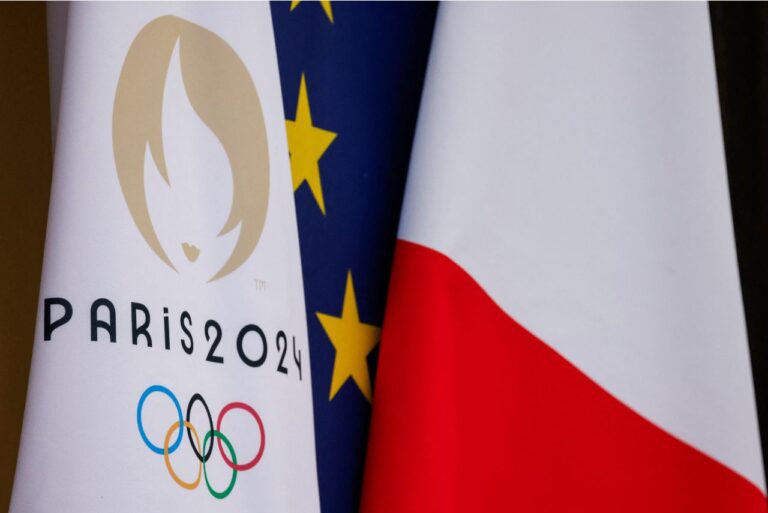 <p>Bandeira das Olimpíadas de Paris 2024. Foto: Ludovic Marin/AFP</p>
