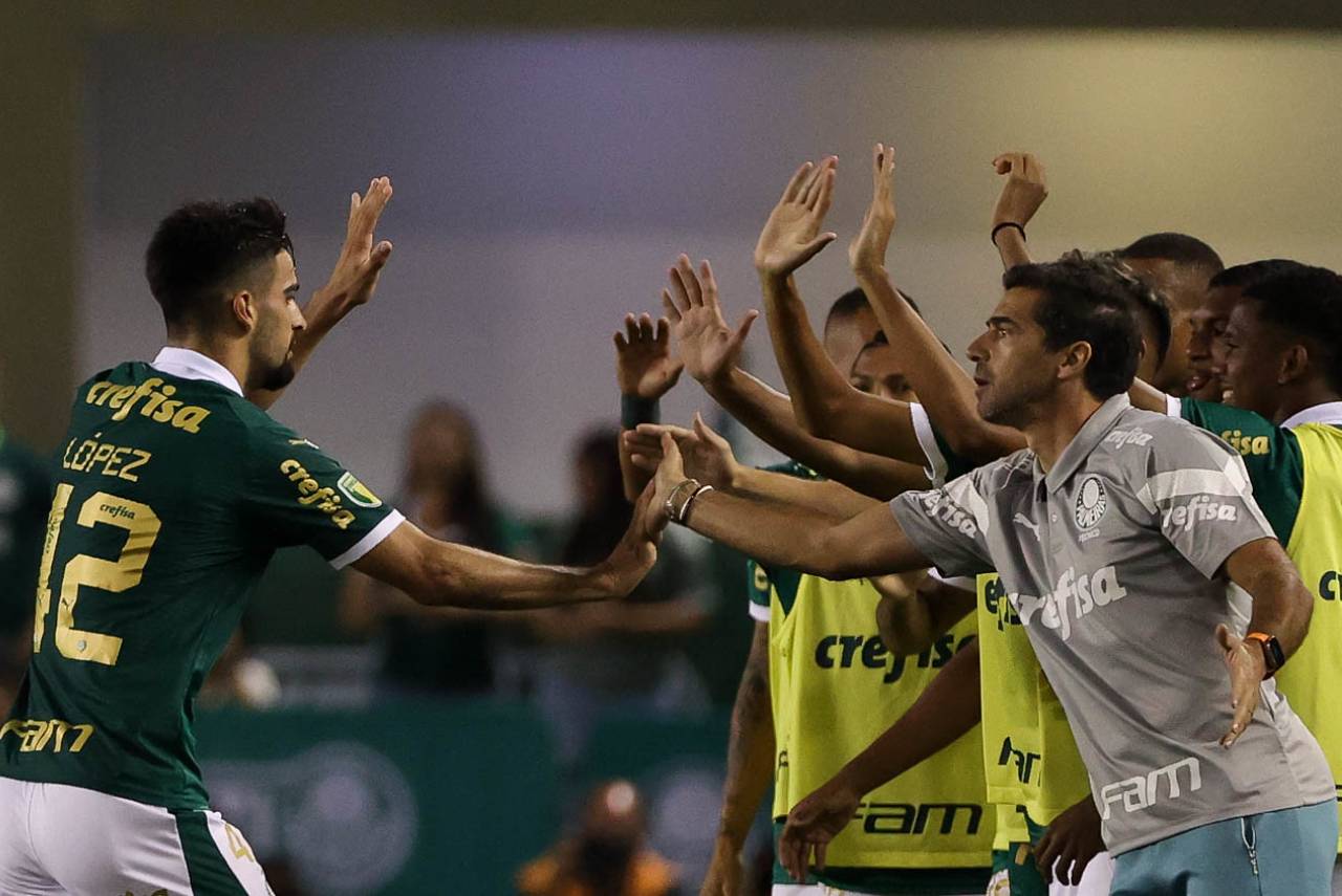 Flaco Lópéz marcou o 1º gol da vitória do Palmeiras. Foto: Cesar Greco/Palmeiras