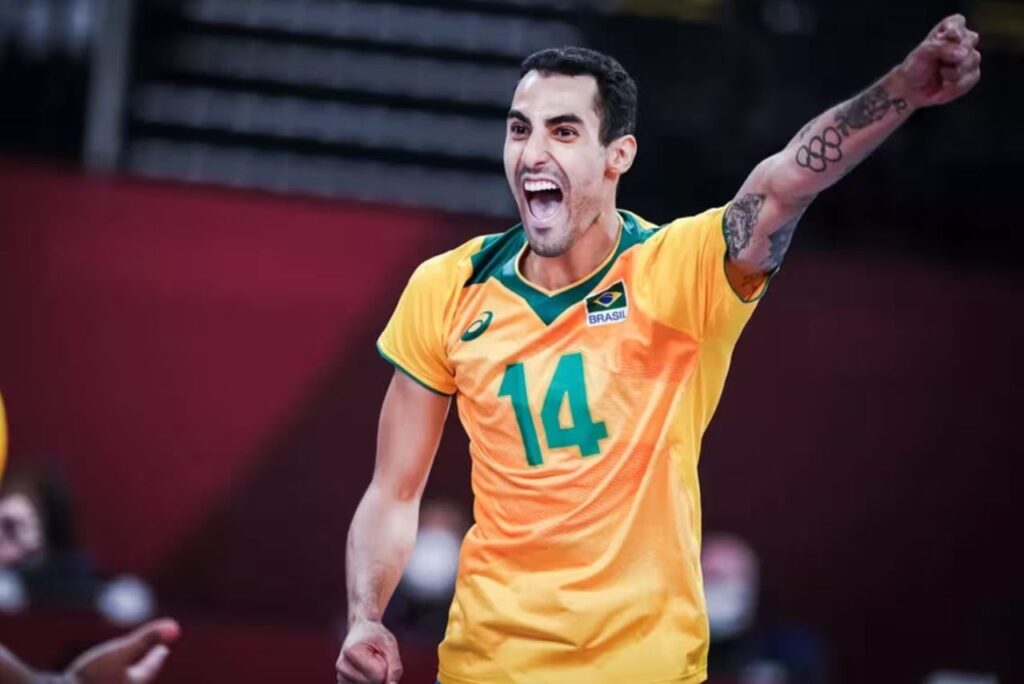 Ponteiro Douglas Souza, reforço do Sada Cruzeiro, em jogo da Seleção Brasileira de Vôlei