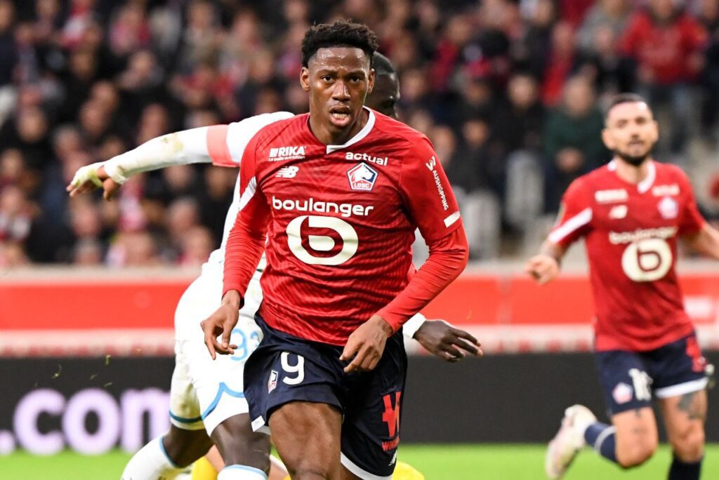Centroavante Jonathan David em jogo do Lille contra o Le Havre no Francês em 2024