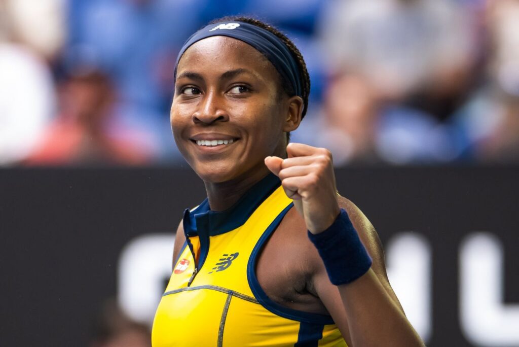 Tenista Coco Gauff em jogo do Aberto de Melbourne 2024