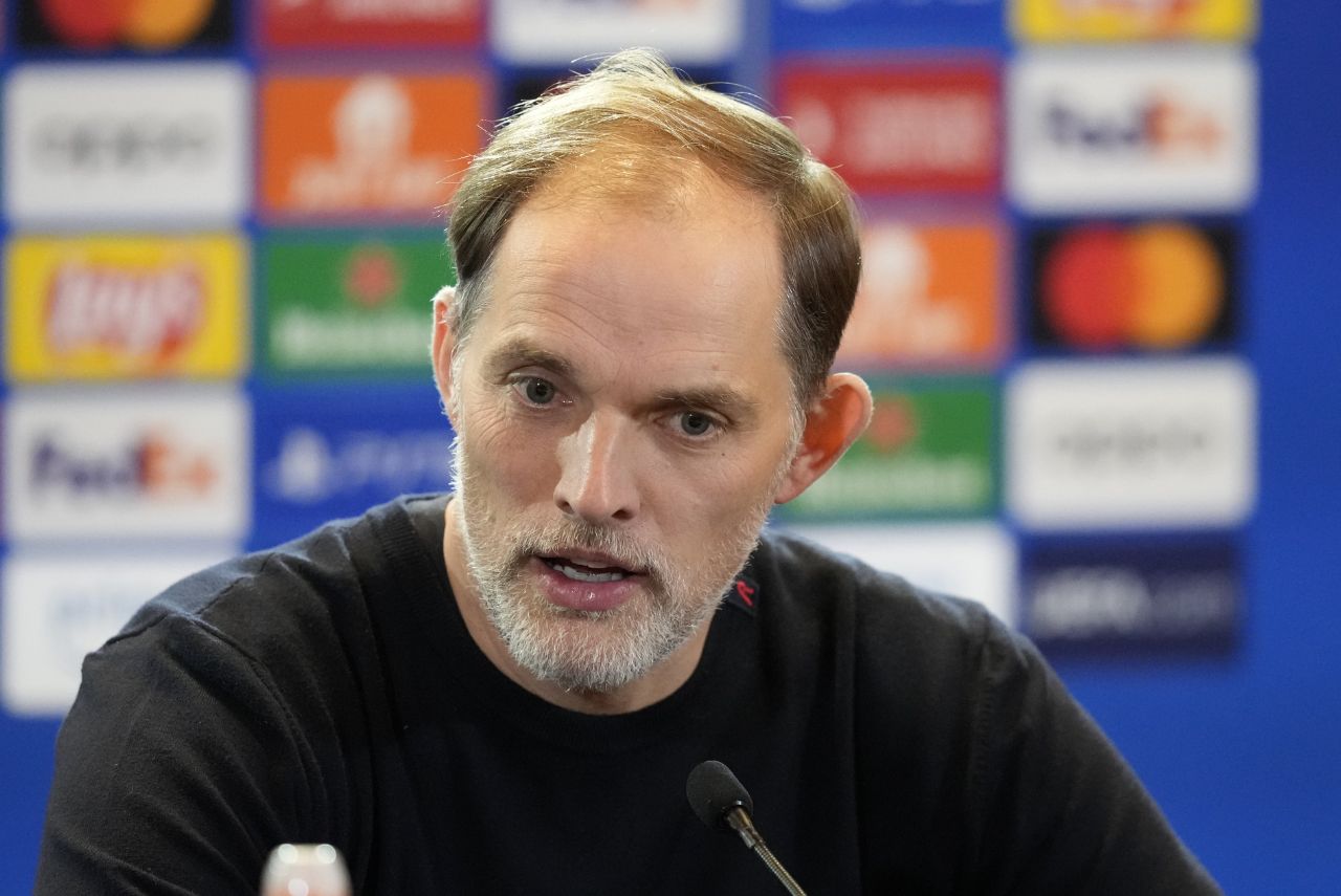 Treinador Thomas Tuchel concede entrevista após jogo da Champions League pelo Bayern de Munique