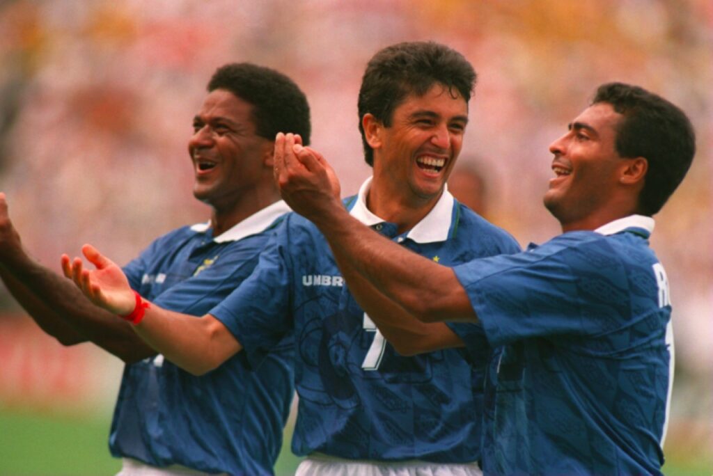 Mazinho, Bebeto e Romário, na comemoração icônica na Copa do Mundo de 1994