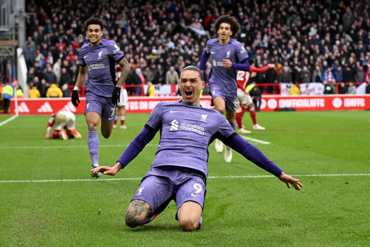 Darwin Núñez comemora gol pelo Liverpool