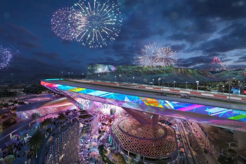 Imagem do circuito de Qiddiya, que vai receber o GP da Arábia Saudita da Fórmula 1 em 2028