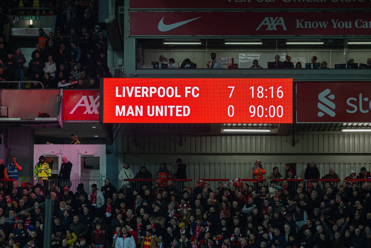 Placar da histórica goleada do Liverpool