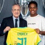 Endrick e Florentino Pérez já tinham se encontrado em Madrid no fim do ano passado. Foto: Divulgação/Real Madrid
