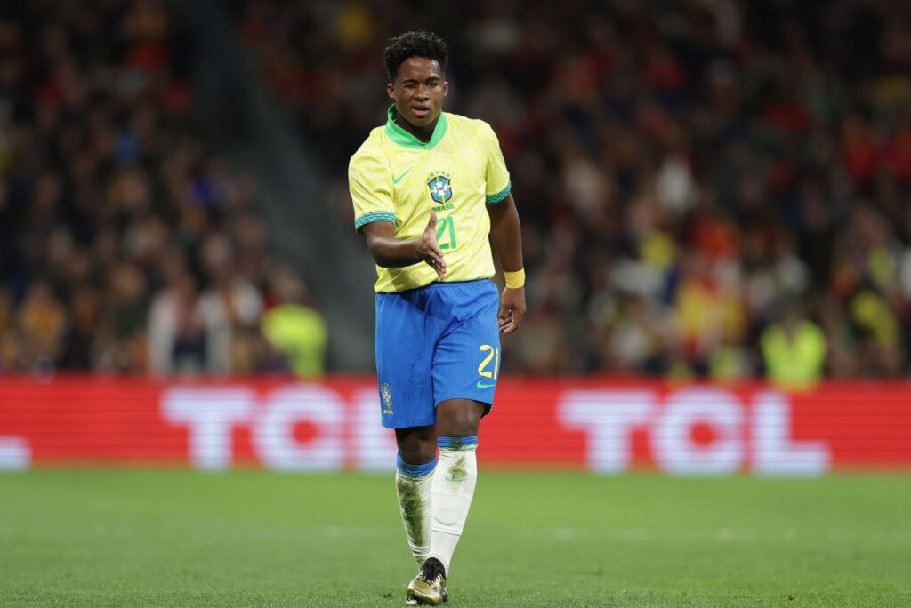 Endrick pela Seleção Brasileira em amistoso contra a Espanha (Foto: Rafael Ribeiro/CBF)