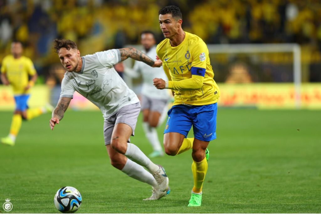 Cristiano Ronaldo brilhou na vitória do Al-Nassr sobre o Al-Tai (Foto: Reprodução)