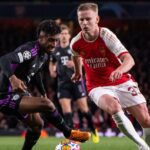 Lance do jogo Arsenal x Bayern de Munique nas quartas de final da Liga dos Campeões em 2024