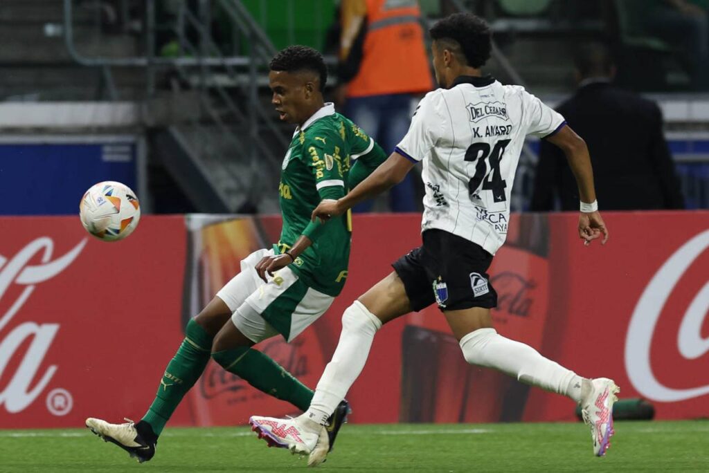 Estevão marcou o primeiro gol pelo profissional do Palmeiras. Foto: Cesar Greco/Palmeiras