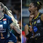 Recorte com as centrais Thaísa Daher e Adenízia Silva do Gerdau Minas Tênis Clulbe e do Dentil Praia Clube na Superliga de Vôlei