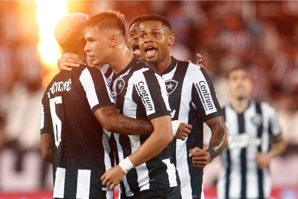 Jogadores do Botafogo comemoram gol de Ponte