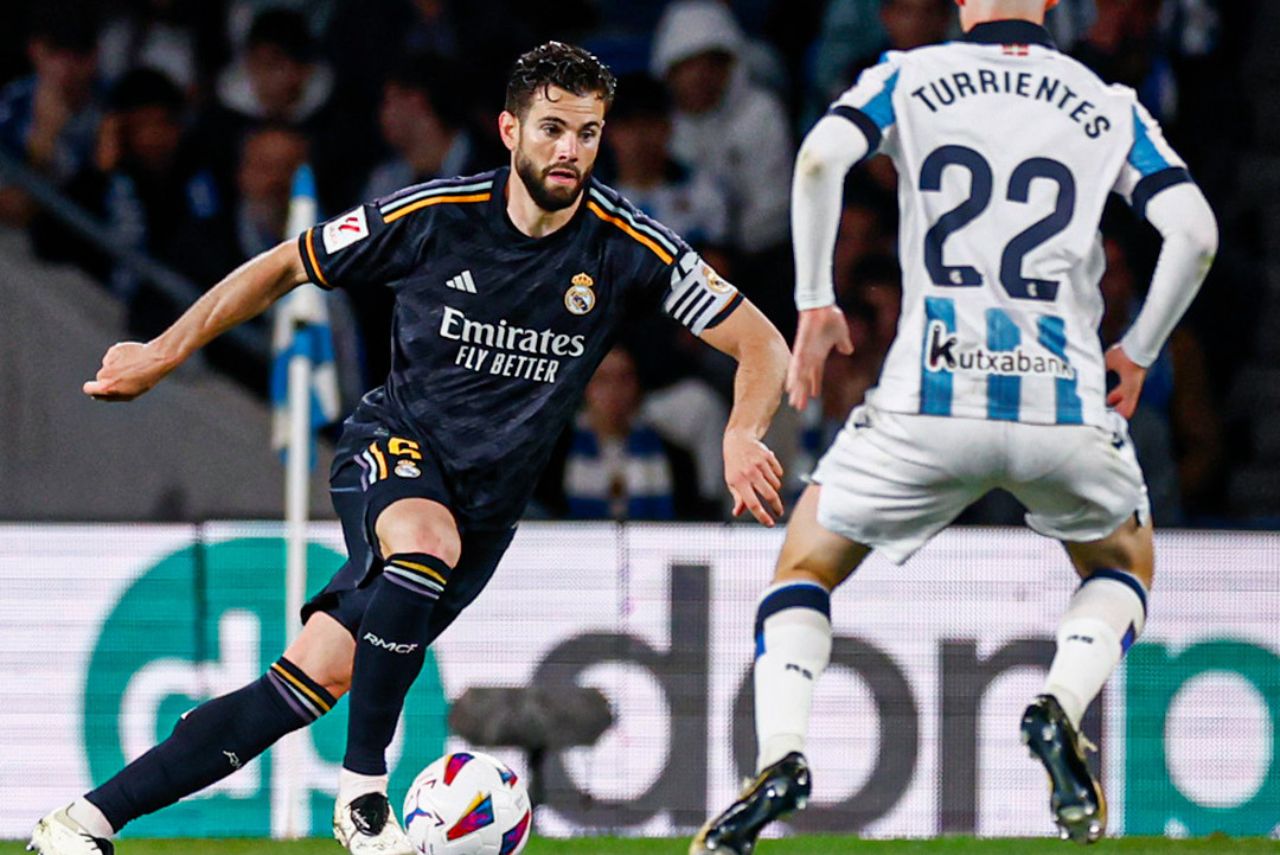 Lance do jogo Real Sociedad x Real Madrid no Campeonato Espanhol em 2024