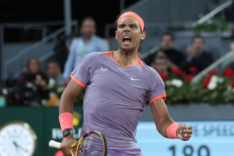 <p>Nadal comemora mais uma vitória em Madri. Foto: Thomas Coex / AFP</p>
