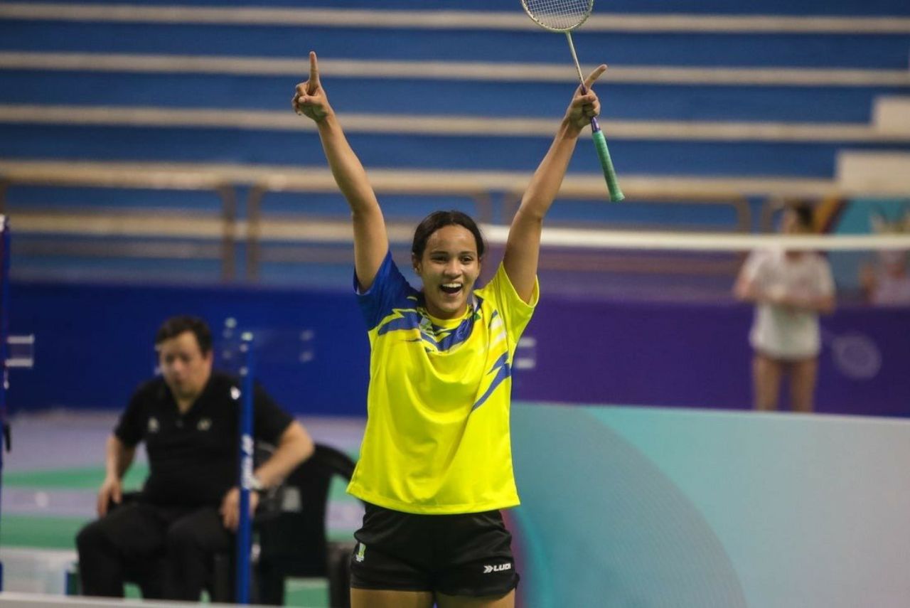 Juliana Viana em jogo do Mundial de Badminton 2023