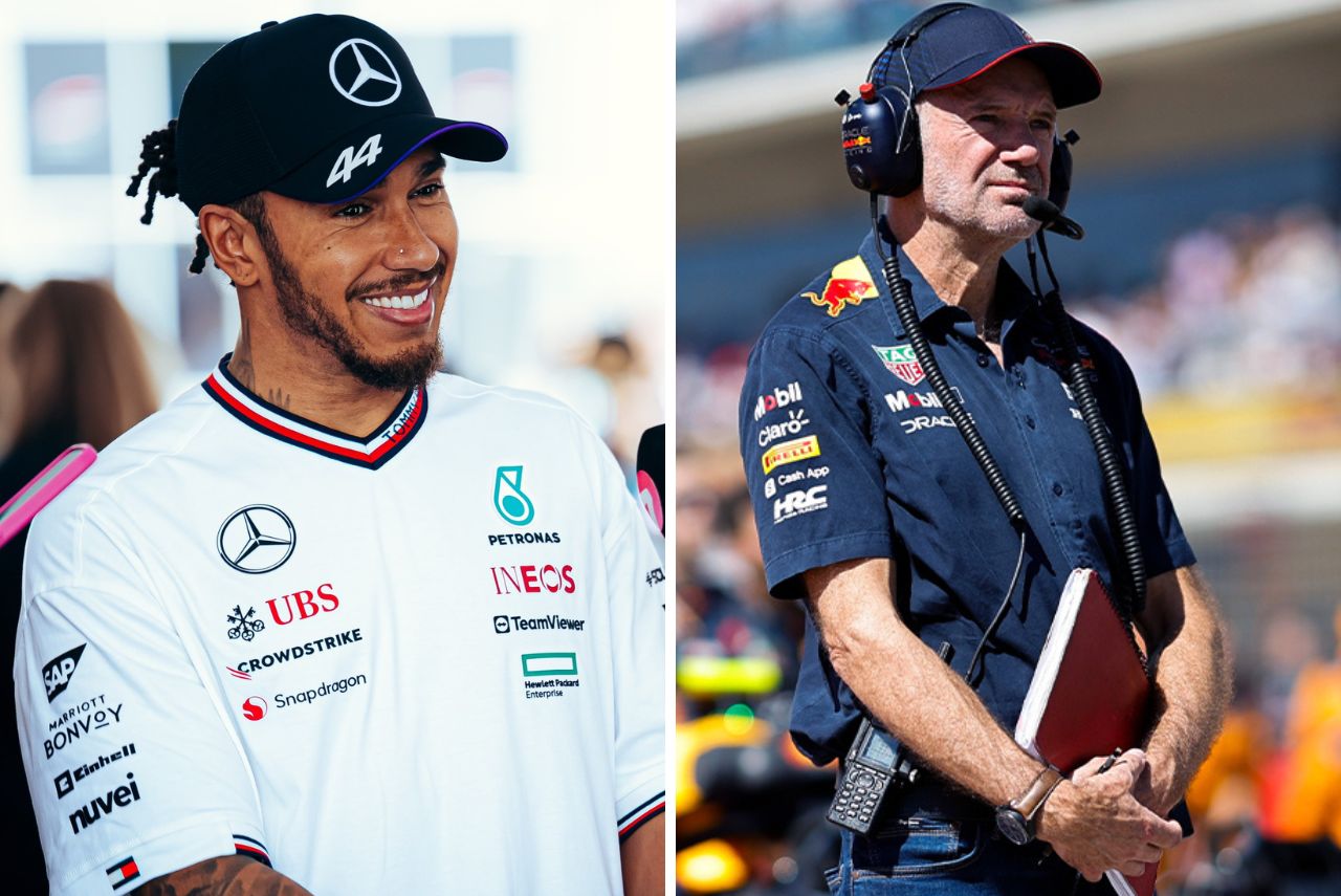 Lewis Hamilton, da Mercedes, e Adrian Newey, da Red Bull, na Fórmula 1