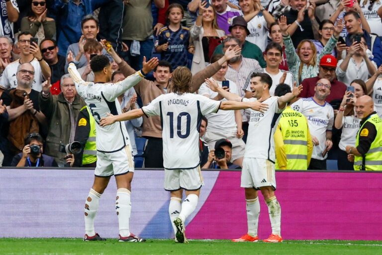 <p>Bellingham, Modric e Brahim Díaz criaram o segundo gol do Real Madrid (Foto: Divulgação/La Liga)</p>
