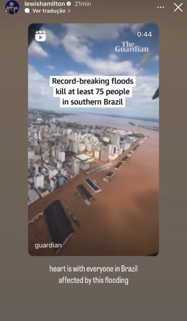 Publicação de Lewis Hamilton no Instagram