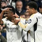 Vini Jr. e Bellingham durante partida da Champions League