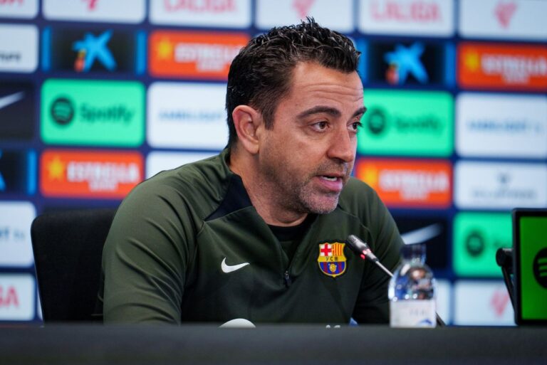 <p>Treinador Xavi Hernández em entrevista coletiva no Barcelona (Foto: Divulgação/Barcelona)</p>
