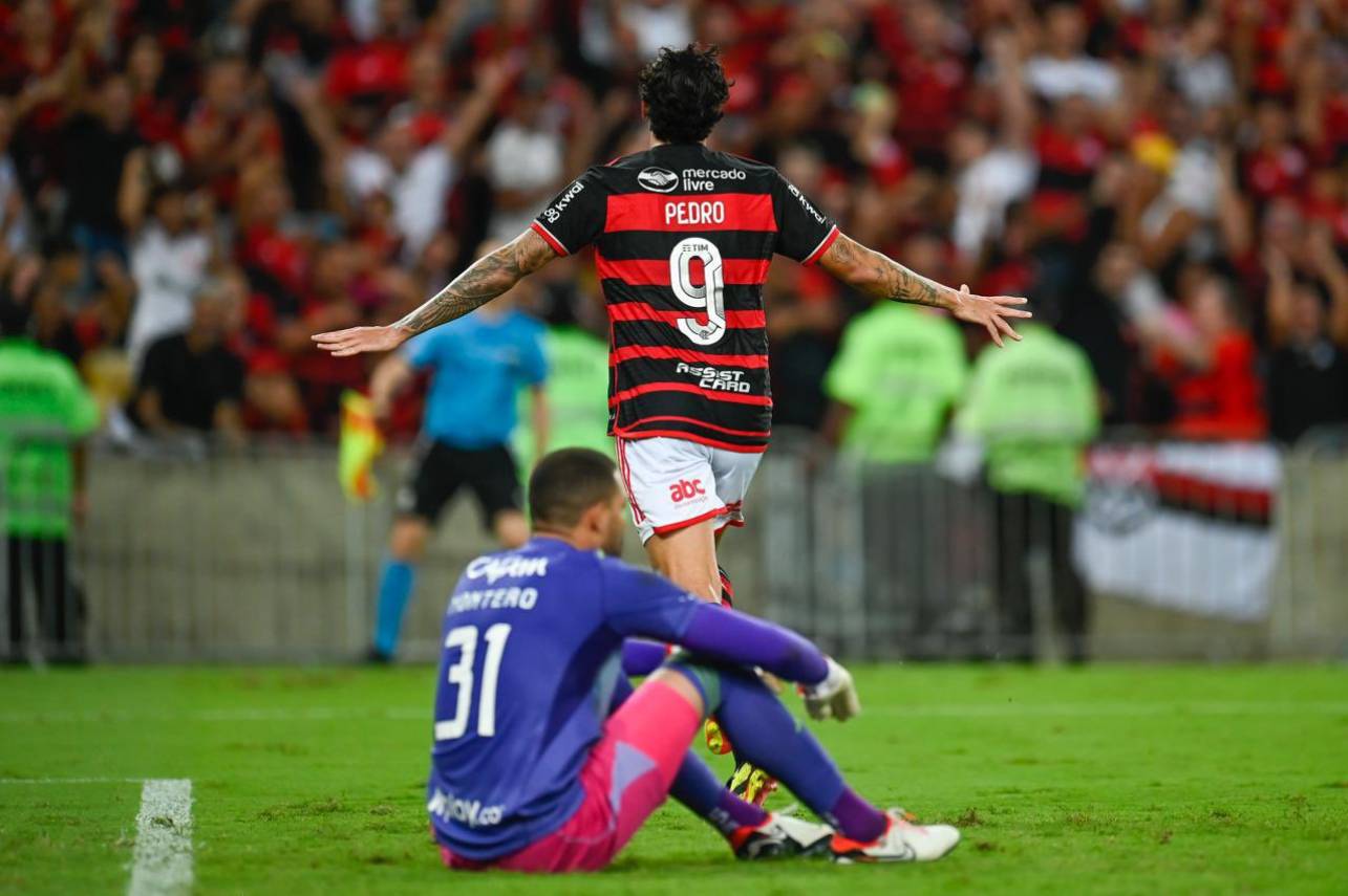 Pedro marcou duas vezes na vitória do Flamengo. Foto: Marcelo Cortes / CRF