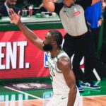Jaylen Brown foi o cestinha do Celtics no jogo com 22 pontos. Foto: Reprodução/X