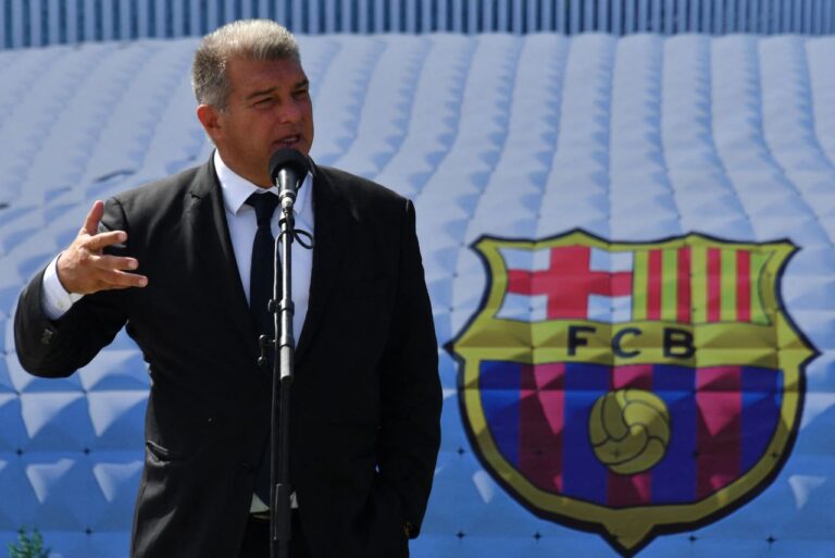 <p>Joan Laporta, presidente do Barcelona (Foto: Vyacheslav Oseledko/AFP)</p>
