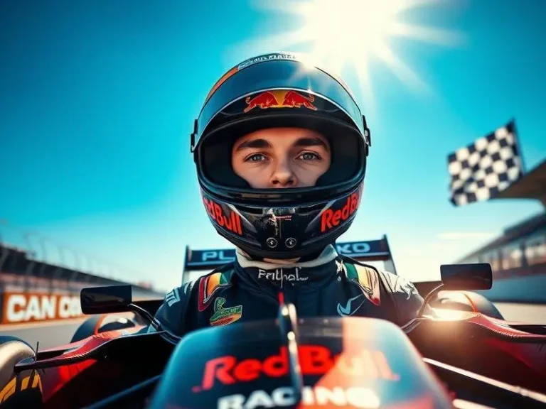 <p>Max Verstappen em uma pista de F1 sob luz solar intensa, representando seu domínio.</p>
