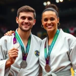 Daniel Cargnin e Rafaela Silva com medalhas de prata no Grand Slam de Baku.