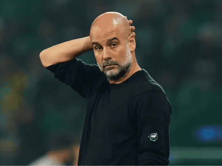 <p>Pep Guardiola em momento de introspecção após a eliminação do Manchester City na Champions League. &#8211; Foto: Terra</p>
