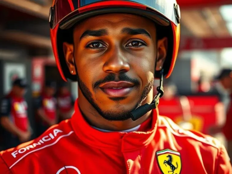 <p>Lewis Hamilton radiante em sua nova fase na Ferrari, buscando um título mundial.</p>
