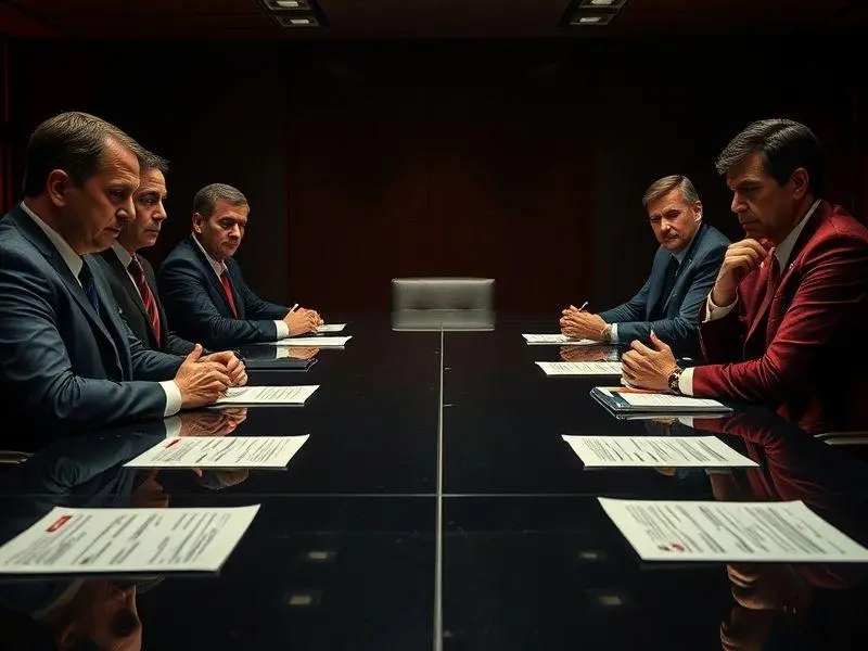 Imagem de reunião tensa entre Flamengo e Internacional.